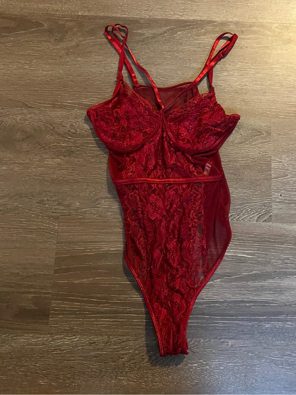 Red Lace Mesh lingerie Bodysuit size small